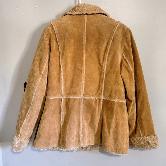 Giacca 100% Leather Tan Coat with Fur Trim Size XL - Picture 2 of 4